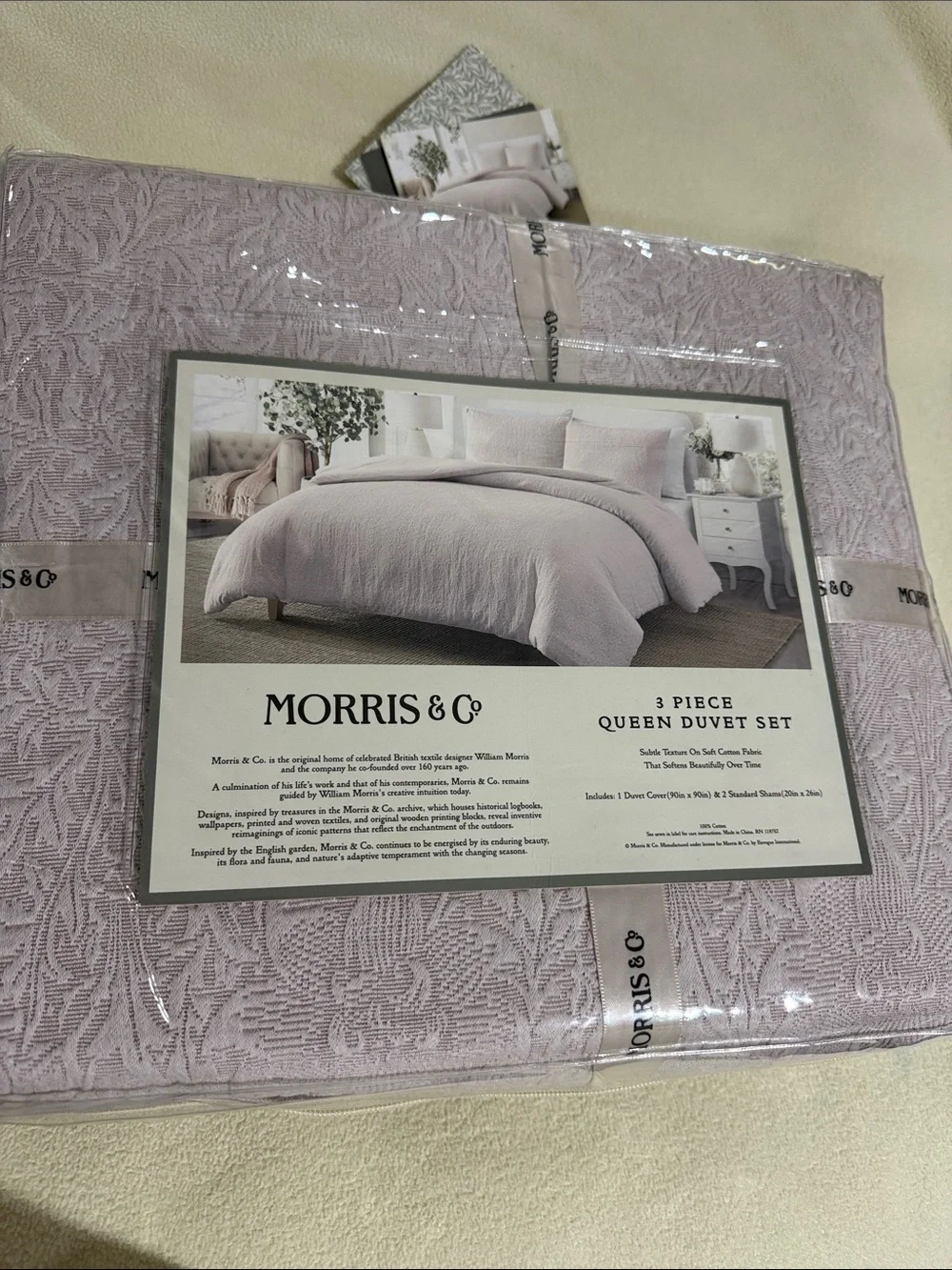 3pc WILLIAM MORRIS lavender Summer QUEEN Duvet Cover Set Cotton Percale new